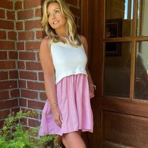 In the Beginning White and Pink Babydoll Dress, Size M, NWT